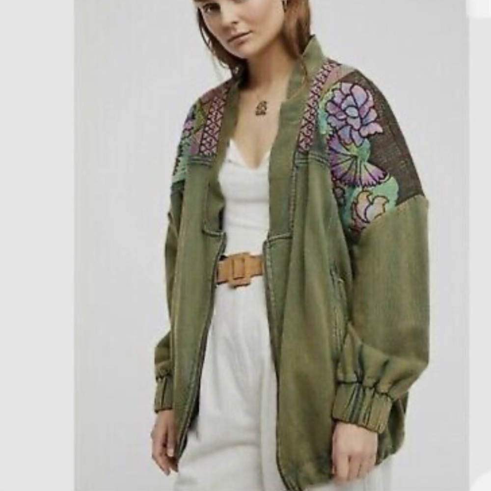 Free People Antigua Cardi Embroidered Jacket Zip Ruffle Gorpcore Granola girl